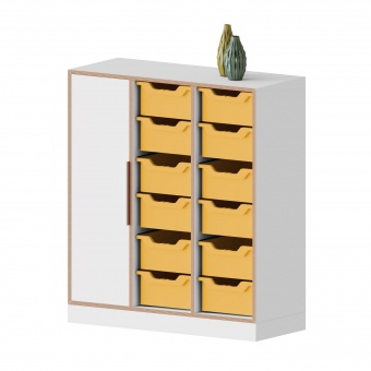 qickly® Schrank, 3 OH, 1 Tür, 12 große Ergo Tray Boxen, B/H/T: 104,2x110,5x42,6 cm 